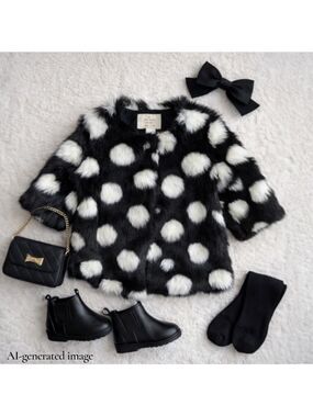 Kate Spade Toddler Size 2 Faux Fur Polka Dot Jacket Girls Statement Coat Preppy